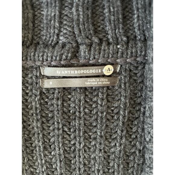 Anthropologie Wool Blend Sweater Cardigan Women S Gray Ribbed Chunky Deep V Neck - Picture 4 of 11